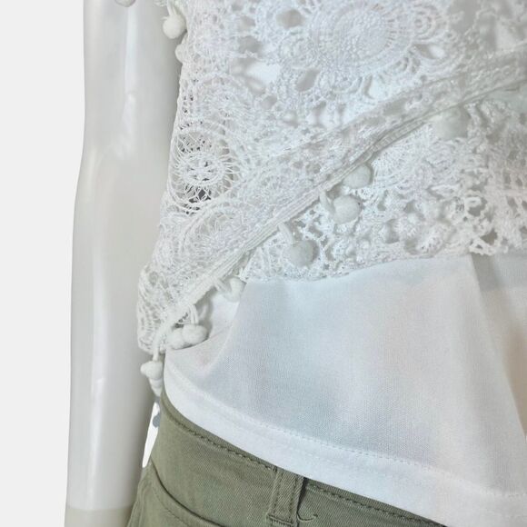 Lace Embroidered Short Sleeve Pom Pom Blouse White Coquette - Picture 6 of 10